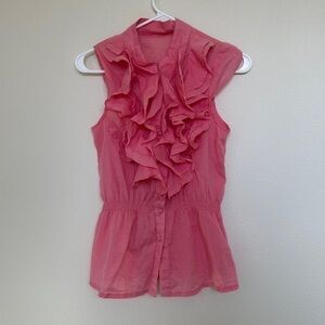 Sleeveless Ruffle Front Blouse - Pink